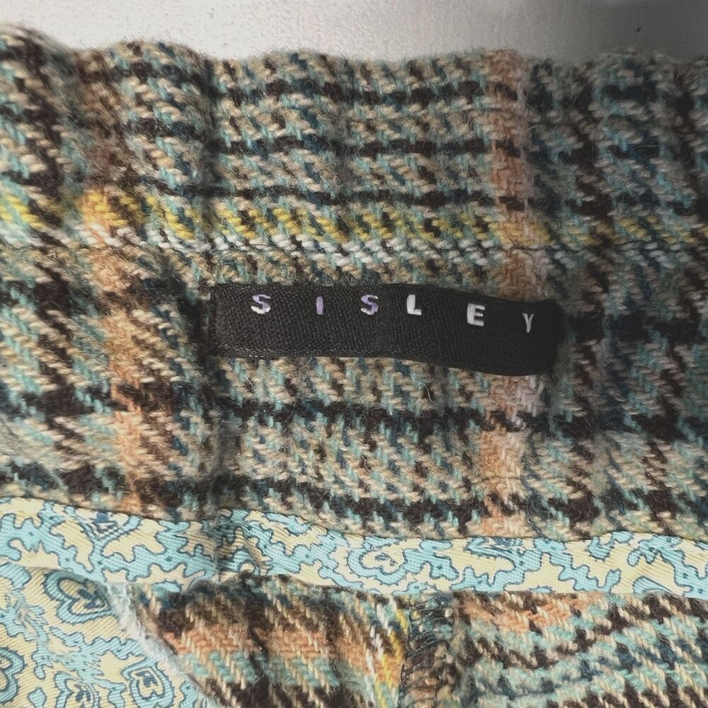 Sisley Womens 42 Small Green Plaid 25 % Wool Blend Cropped Pants Boho Retro Chic - Picture 3 of 16